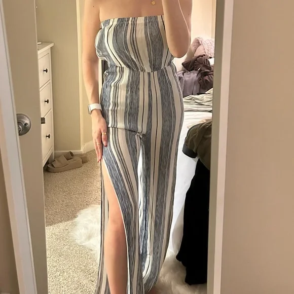 Strapless Striped Jumpsuit - Picture 3 of 4